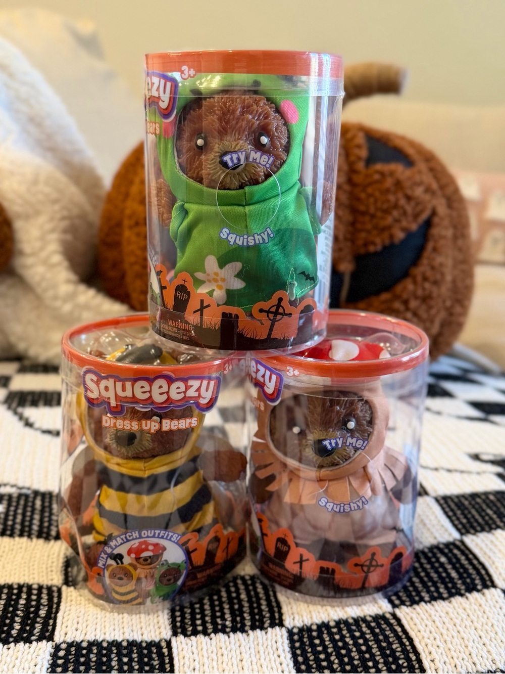 NEW 2026 Squeeezy Dress Up Bears Halloween Squishy Mushroom , Bee & Frog